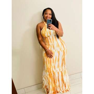 IyMoo Women's Bohemian Floral Printed Sleeveless Hollow Out Bodycon Beach Party Maxi Dress Yellow+White S