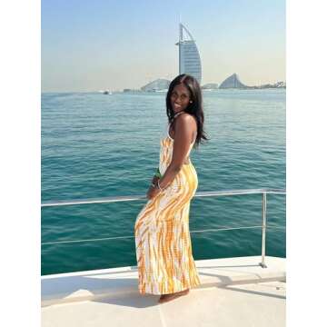 IyMoo Women's Bohemian Floral Printed Sleeveless Hollow Out Bodycon Beach Party Maxi Dress Yellow+White S