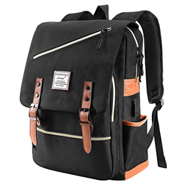 Mecrowd Vintage Laptop Backpack with USB Charging Port for College
