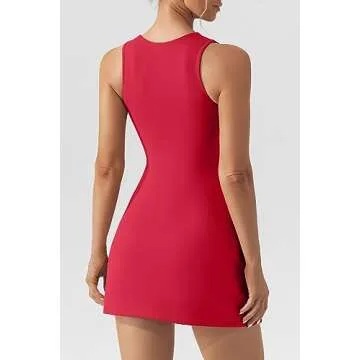 QINSEN Women's Square Neck Bodice Dress - Casual Summer Mini Dress in Red