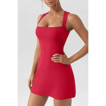 QINSEN Women's Square Neck Mini Dress for Summer Style