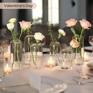 ComSaf Small Flower Vase Set of 12, Glass Bud Vases in Bulk, Clear Vases for Flower, Decor Centerpiece for Bathroom, Decorative Vases for House Warming, Valentines' Day, Mother's Day, Thanksgiving Day