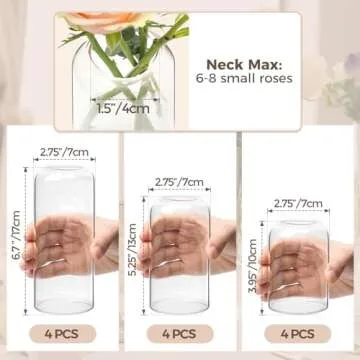 ComSaf Small Flower Vase Set of 12, Glass Bud Vases in Bulk, Clear Vases for Flower, Decor Centerpiece for Bathroom, Decorative Vases for House Warming, Valentines' Day, Mother's Day, Thanksgiving Day