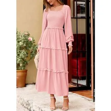 PRETTYGARDEN Women's Flattering Ruffle Maxi Dress