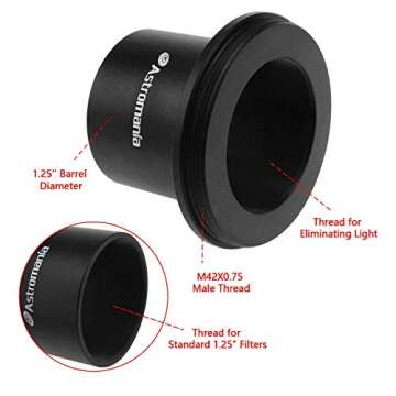 Astromania 1.25" T-Adapter - Can Use Together with T-Ring - Connect a DSLR or SLR Camera to a Telesc...