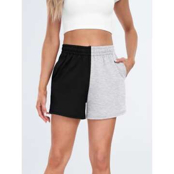 AUTOMET Womens Sweat Shorts Casual Summer Drawstring Comfy Elastic High Waist Running Clothes with Pockets Black&Grey S