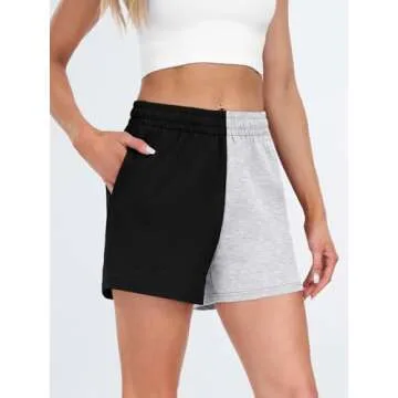 AUTOMET Womens Sweat Shorts Casual Summer Drawstring Comfy Elastic High Waist Running Clothes with Pockets Black&Grey S