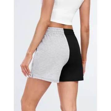 AUTOMET Womens Sweat Shorts Casual Summer Drawstring Comfy Elastic High Waist Running Clothes with Pockets Black&Grey S