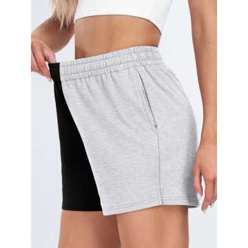 AUTOMET Womens Sweat Shorts Casual Summer Drawstring Comfy Elastic High Waist Running Clothes with Pockets Black&Grey S