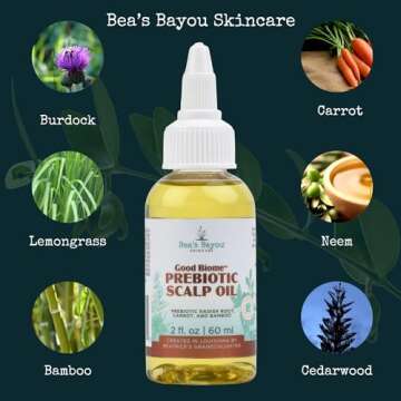 Bea’s Bayou Prebiotic Scalp Oil for Dry Itchy Scalp Relief - Promote Hair Growth, Soothe Itch, Soften & Moisturize | Dry & Oily Scalp Treatment, Anti-Dandruff Oil with Lemongrass/Mint Scent, 100ml