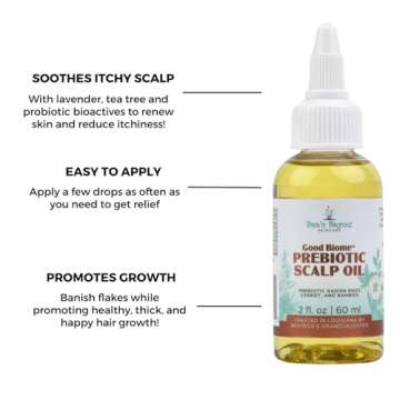 Bea’s Bayou Prebiotic Scalp Oil for Dry Itchy Scalp Relief - Promote Hair Growth, Soothe Itch, Soften & Moisturize | Dry & Oily Scalp Treatment, Anti-Dandruff Oil with Lemongrass/Mint Scent, 100ml