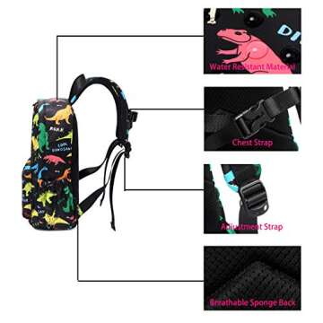 abshoo Little Kids Backpacks for Boys and Girls 12 inch Backpack With Chest Strap (Colorful Dinosaur)