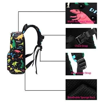 abshoo Little Kids Backpacks for Boys and Girls 12 inch Backpack With Chest Strap (Colorful Dinosaur)