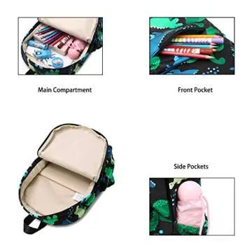 abshoo Little Kids Backpacks for Boys and Girls 12 inch Backpack With Chest Strap (Colorful Dinosaur)