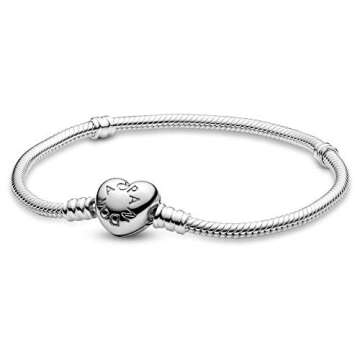 PANDORA Moments Heart Clasp Snake Chain Bracelet - Compatible Moments Charms - Gift for Her - Sterli...