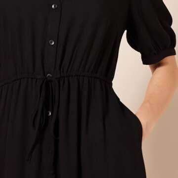 Amazon Essentials Women's Relaxed Fit Half-Sleeve Waisted Midi A-Line Dress, Black, Medium