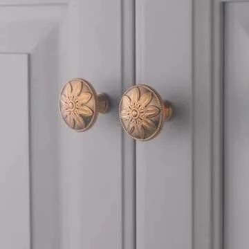 8 Pack-Antique Brass Cabinet Knobs Vintage,1-2/5” Round Antique Kitchen Cabinet Knobs Handles for Cabinets Vintage Brass Dresser Knobs Drawer knobs