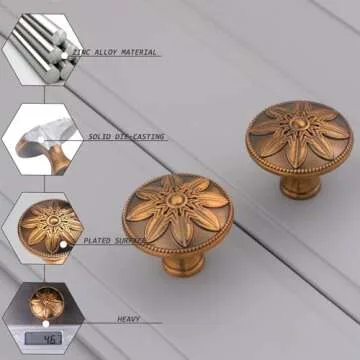 8 Pack-Antique Brass Cabinet Knobs Vintage,1-2/5” Round Antique Kitchen Cabinet Knobs Handles for Cabinets Vintage Brass Dresser Knobs Drawer knobs