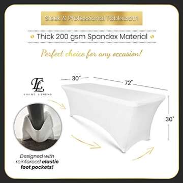 Luxury Collection 6ft Tablecloth Rectangular Spandex Linen - White Table Cloth Fitted Cover for 6 Foot Folding Table, Wedding Linens Banquet Cloths Rectangle Covers (2 Pack)