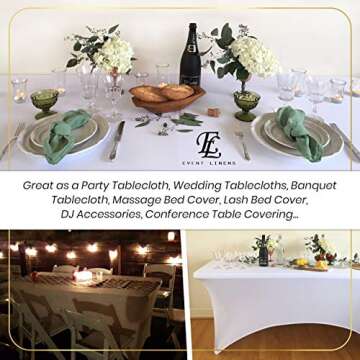 Luxury Collection 6ft Tablecloth Rectangular Spandex Linen - White Table Cloth Fitted Cover for 6 Foot Folding Table, Wedding Linens Banquet Cloths Rectangle Covers (2 Pack)
