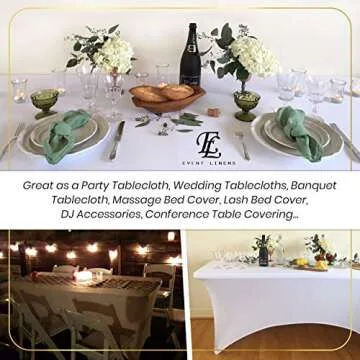 Luxury Collection 6ft Tablecloth Rectangular Spandex Linen - White Table Cloth Fitted Cover for 6 Foot Folding Table, Wedding Linens Banquet Cloths Rectangle Covers (2 Pack)