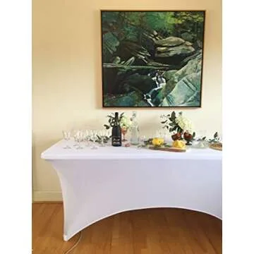 Luxury Collection 6ft Tablecloth Rectangular Spandex Linen - White Table Cloth Fitted Cover for 6 Foot Folding Table, Wedding Linens Banquet Cloths Rectangle Covers (2 Pack)