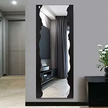 ANDY STAR Wave Shaped Black Full Length Wall-Mounted Mirror, 22” x 55”Large Body Mirror, Long Door Mirror for Locker Room with River Shape Frame(No Stand)