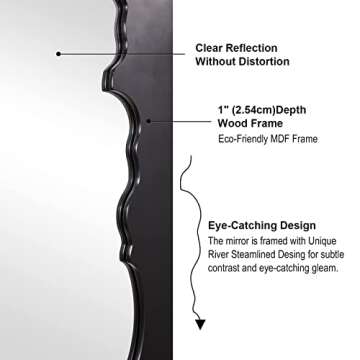 ANDY STAR Wave Shaped Black Full Length Wall-Mounted Mirror, 22” x 55”Large Body Mirror, Long Door Mirror for Locker Room with River Shape Frame(No Stand)