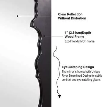 ANDY STAR Wave Shaped Black Full Length Wall-Mounted Mirror, 22” x 55”Large Body Mirror, Long Door Mirror for Locker Room with River Shape Frame(No Stand)