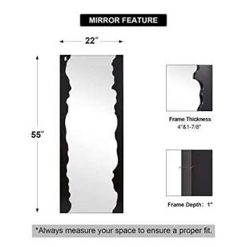 ANDY STAR Wave Shaped Black Full Length Wall-Mounted Mirror, 22” x 55”Large Body Mirror, Long Door Mirror for Locker Room with River Shape Frame(No Stand)