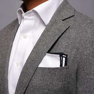 The Tie Bar Men’s Pocket Square, Solid White with Navy Border, Cotton, 12 inches