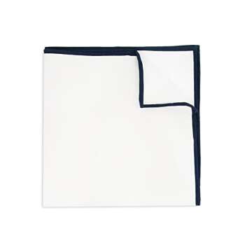 The Tie Bar Men’s Pocket Square, Solid White with Navy Border, Cotton, 12 inches