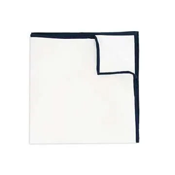 The Tie Bar Men’s Pocket Square, Solid White with Navy Border, Cotton, 12 inches