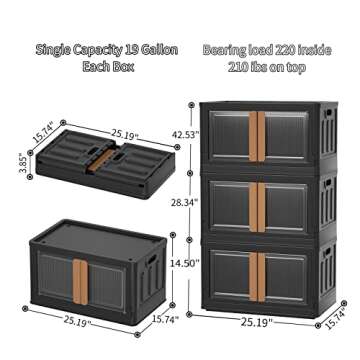Organization and Storage, Trunk Organizer, Collapsible Outdoor Storage Box, 100Qt Camping Accessories, Stackable Garden Tools Box, Plastic Laundry Room Organization, Storage Bins with Lids (3 Pack)