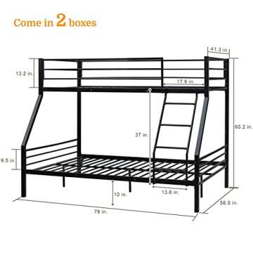 Bonnlo Twin Over Full Bunk Bed, Bunk Beds for Kids/Adults/Teens Bunk Bed with Stairs & Flat Rungs, H...