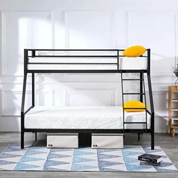 Bonnlo Twin Over Full Bunk Bed, Bunk Beds for Kids/Adults/Teens Bunk Bed with Stairs & Flat Rungs, Heavy Duty Metal Slat, No Box Spring Needed, Black