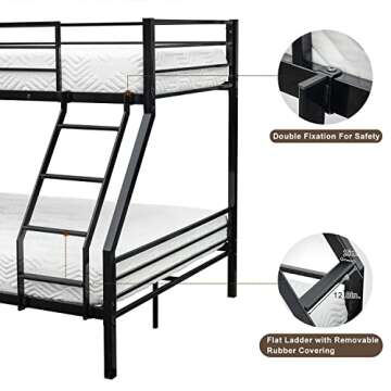 Bonnlo Twin Over Full Bunk Bed, Bunk Beds for Kids/Adults/Teens Bunk Bed with Stairs & Flat Rungs, Heavy Duty Metal Slat, No Box Spring Needed, Black