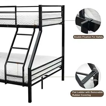 Bonnlo Twin Over Full Bunk Bed, Bunk Beds for Kids/Adults/Teens Bunk Bed with Stairs & Flat Rungs, Heavy Duty Metal Slat, No Box Spring Needed, Black