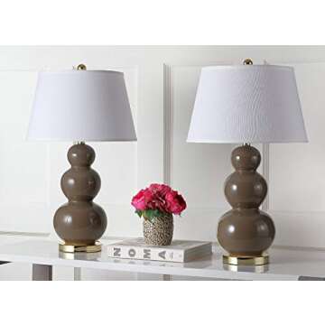 SAFAVIEH Lighting Collection Pamela Modern Contemporary Taupe Triple Gourd Ceramic 27-inch Bedroom L...