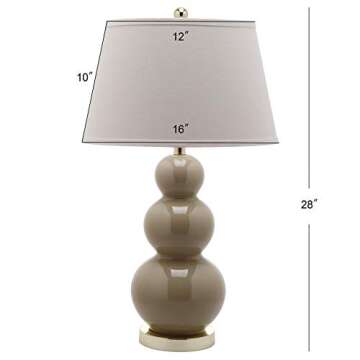 SAFAVIEH Lighting Collection Pamela Modern Contemporary Taupe Triple Gourd Ceramic 27-inch Bedroom Living Room Home Office Desk Nightstand Table Lamp Set of 2 (LED Bulbs Included)