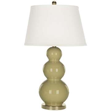 SAFAVIEH Lighting Collection Pamela Modern Contemporary Taupe Triple Gourd Ceramic 27-inch Bedroom Living Room Home Office Desk Nightstand Table Lamp Set of 2 (LED Bulbs Included)