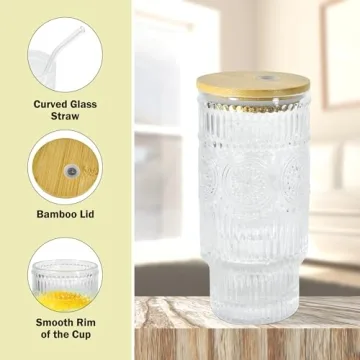 ICESIP Elegant 4 Pcs Drinking Glasses Set with Straws