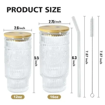 ICESIP Elegant 4 Pcs Drinking Glasses Set with Straws