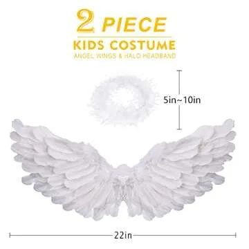 SzJias Angel Costume Wings and Halo Angel Costume Wings for Girls Kids Angel Feather Wings for Halloween Christmas Eve (White)