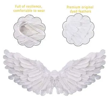 SzJias Angel Costume Wings and Halo Angel Costume Wings for Girls Kids Angel Feather Wings for Halloween Christmas Eve (White)