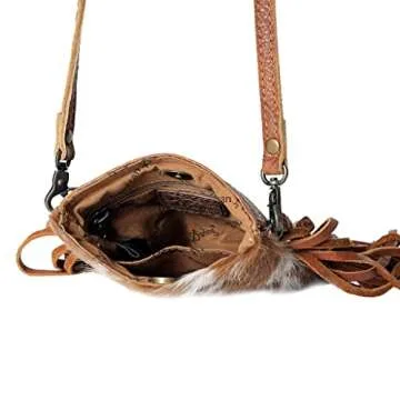 American Darling Small Crossbody Cow Hide On Hair On Leather Fringe Purse for Women Western Handbags Purses Clutch Envelope Bags Cow Girls Removable Leather Strap (Tan with Silver Acid Wash)