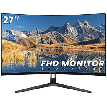 CRUA 27" Curved Monitor, FHD(1920x1080P) VA Panel 100HZ 99% sRGB Professional Computer Monitor, Narr...