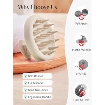 HEETA Scalp Massager Hair Growth, Scalp Scrubber with Soft Bristles, Integrated Silicone Design, Scalp Exfoliator for Dandruff Removal & Relax Scalp, Shampoo Brush Fit Wet Dry Hair Use, Oatmeal