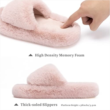 Chantomoo Women's Slippers Memory Foam House Bedroom Slippers for Women Fuzzy Plush Comfy Faux Fur Lined Slide Shoes Anti-Skid Sole Trendy Gift Slippers Pink Size7 8 6.5