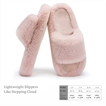 Chantomoo Women's Slippers Memory Foam House Bedroom Slippers for Women Fuzzy Plush Comfy Faux Fur Lined Slide Shoes Anti-Skid Sole Trendy Gift Slippers Pink Size7 8 6.5